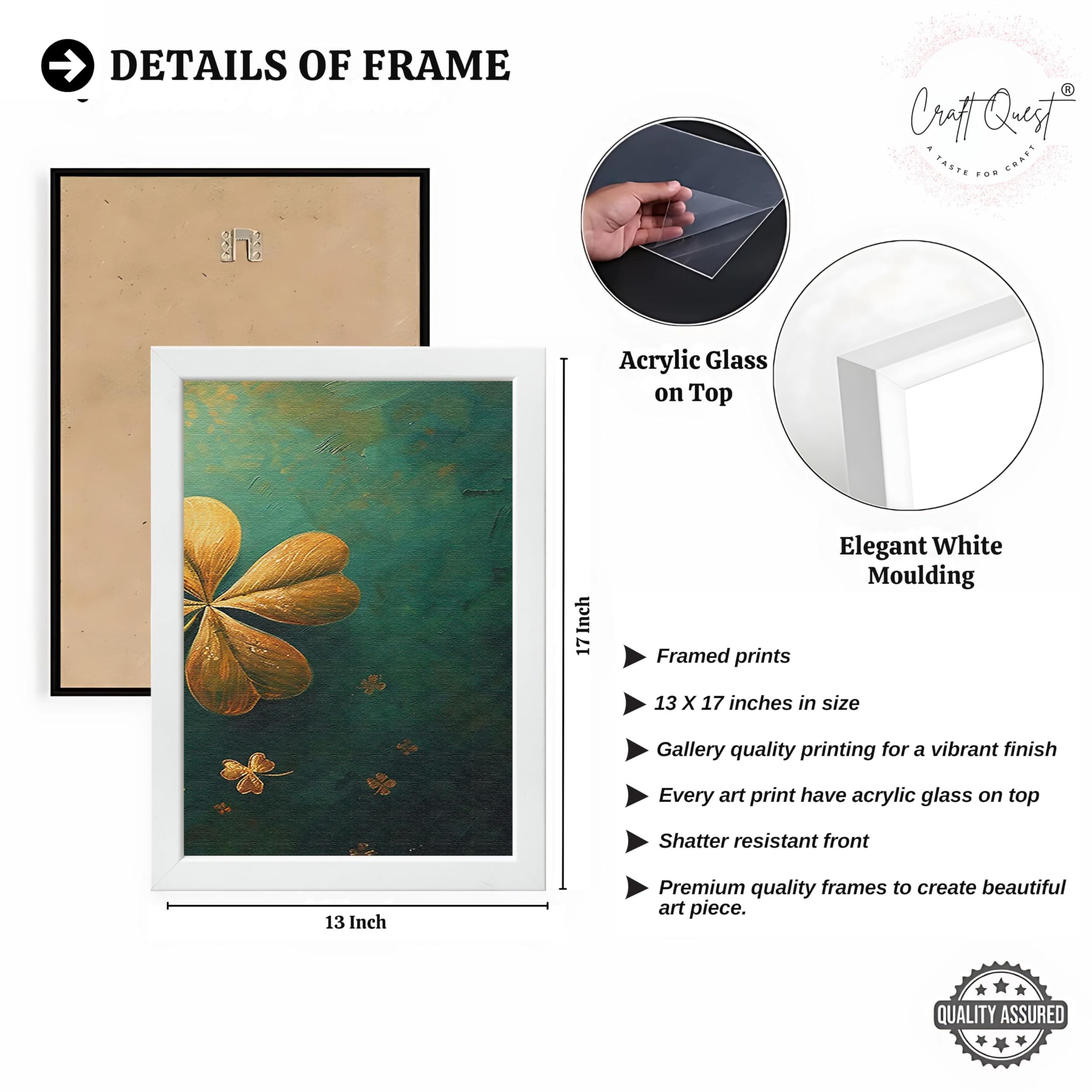 CRAFT QUEST Nature Inspired Flowers & Leaves Wall Art | Set of 3 Frames for Home Decoration | Ideal for Living Room, Bedroom & Offices