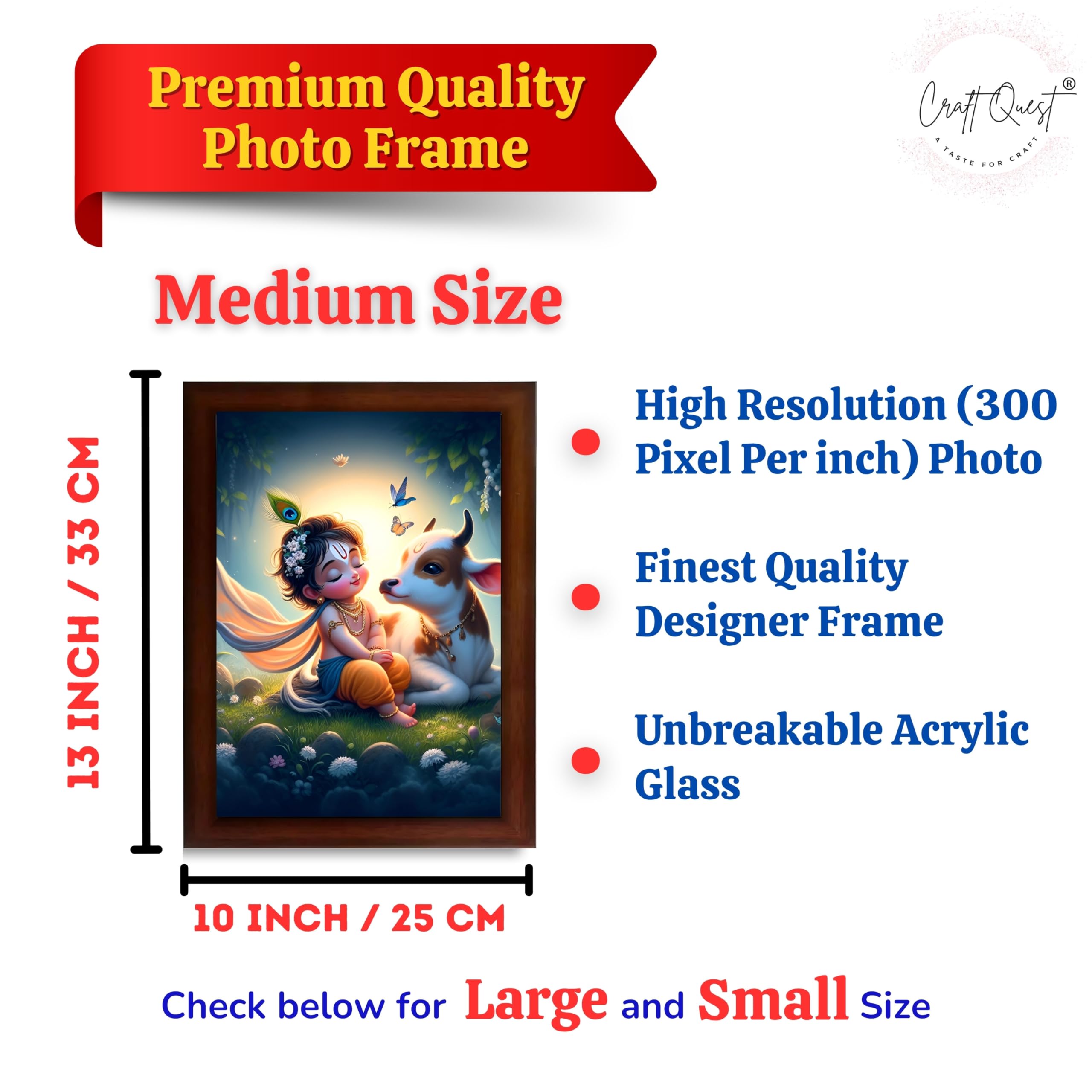 CRAFT QUEST Cute Bal Gopal HD Print | Premium Transparent Frame for Home Temple, Office Desk, Car Dashboard
