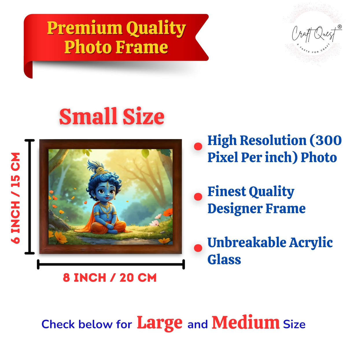 CRAFT QUEST Little Krishna Bal Gopal Makhan Chor Wall Photo Frame | Hindu God Kanha Devotional Home Decor | Gift Item
