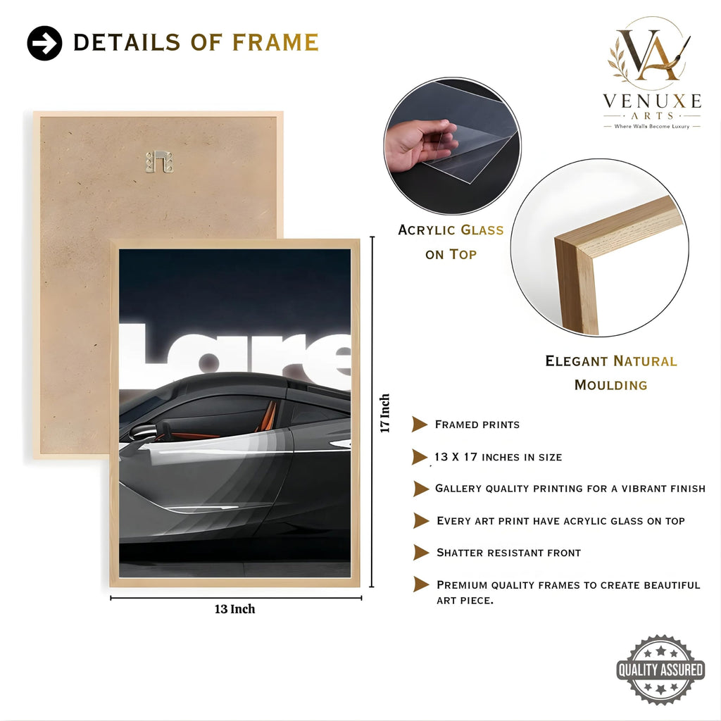 VENUXE ARTS Set Of 3 Big Sports Cars Framed Posters Gift Items for Boys Room Wall Decoration Bedroom Living Room Office Studio Décor | Car Poster Frame for Wall Décor