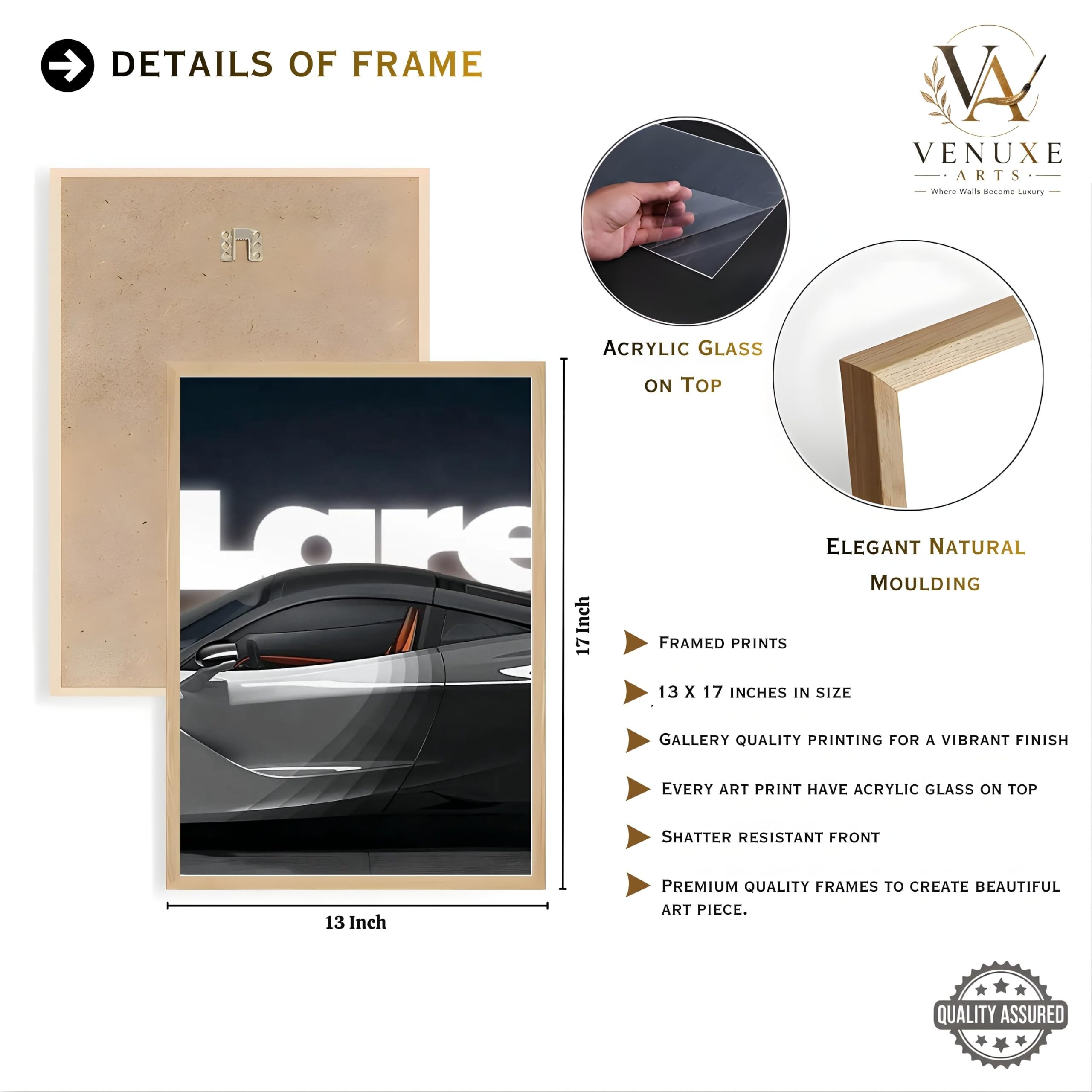 VENUXE ARTS Set Of 3 Big Sports Cars Framed Posters Gift Items for Boys Room Wall Decoration Bedroom Living Room Office Studio Décor | Car Poster Frame for Wall Décor