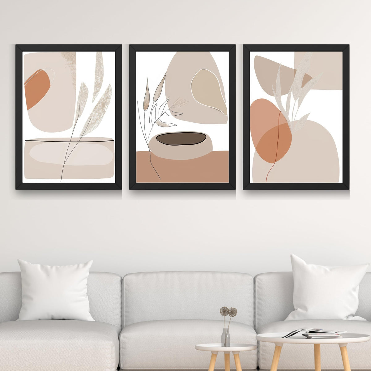 CRAFT QUEST Modern Art White Wall Abstract Wall Art | Set of 3 Frames for Home Decoration | Ideal for Living Room, Bedroom & Offices