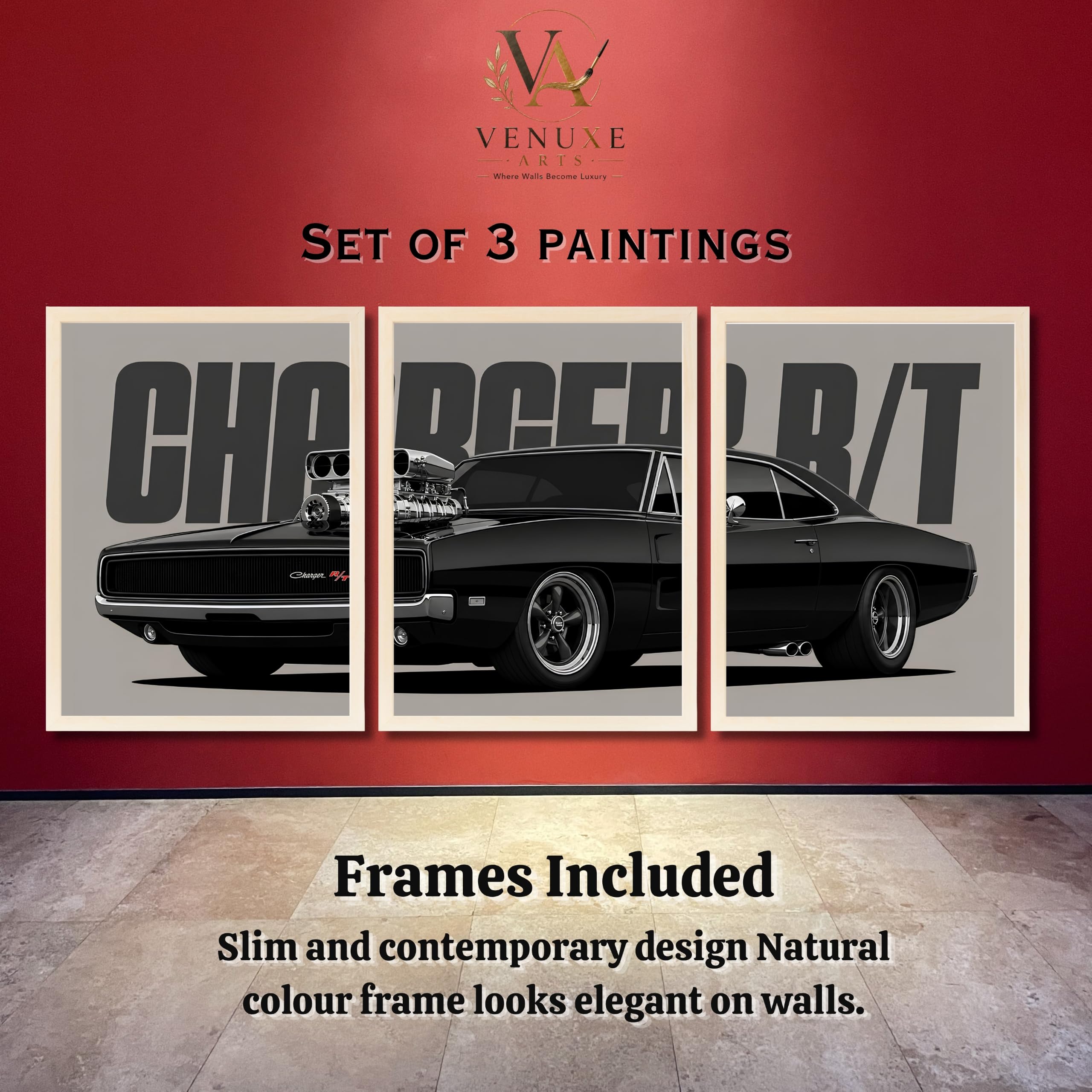 VENUXE ARTS Set Of 3 Big Sports Cars Framed Posters Gift Items for Boys Room Wall Decoration Bedroom Living Room Office Studio Décor | Car Poster Frame for Wall Décor
