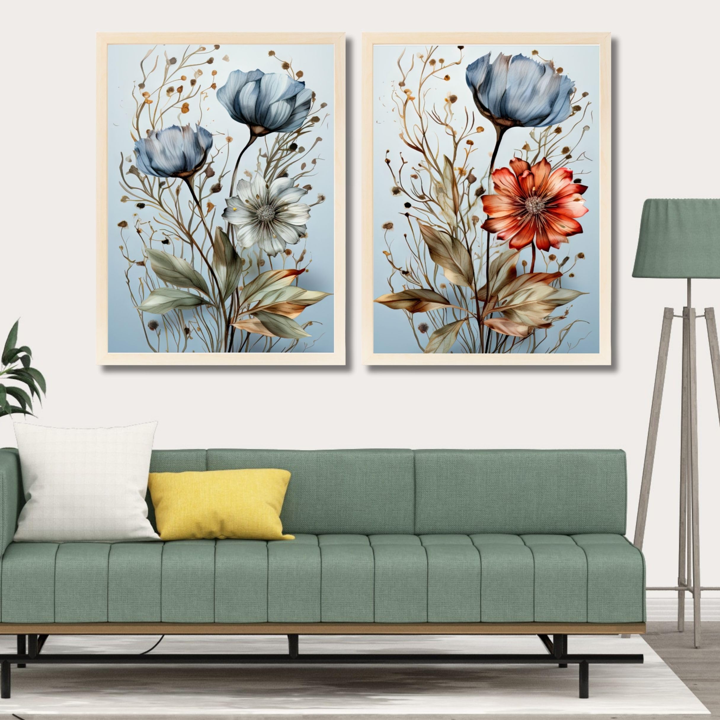 CRAFT QUEST Wall Art Decor Paintings | Set of 2 Floral Wall Art Frames for Home Decoration | Ideal for Living Room, Bedroom & Office