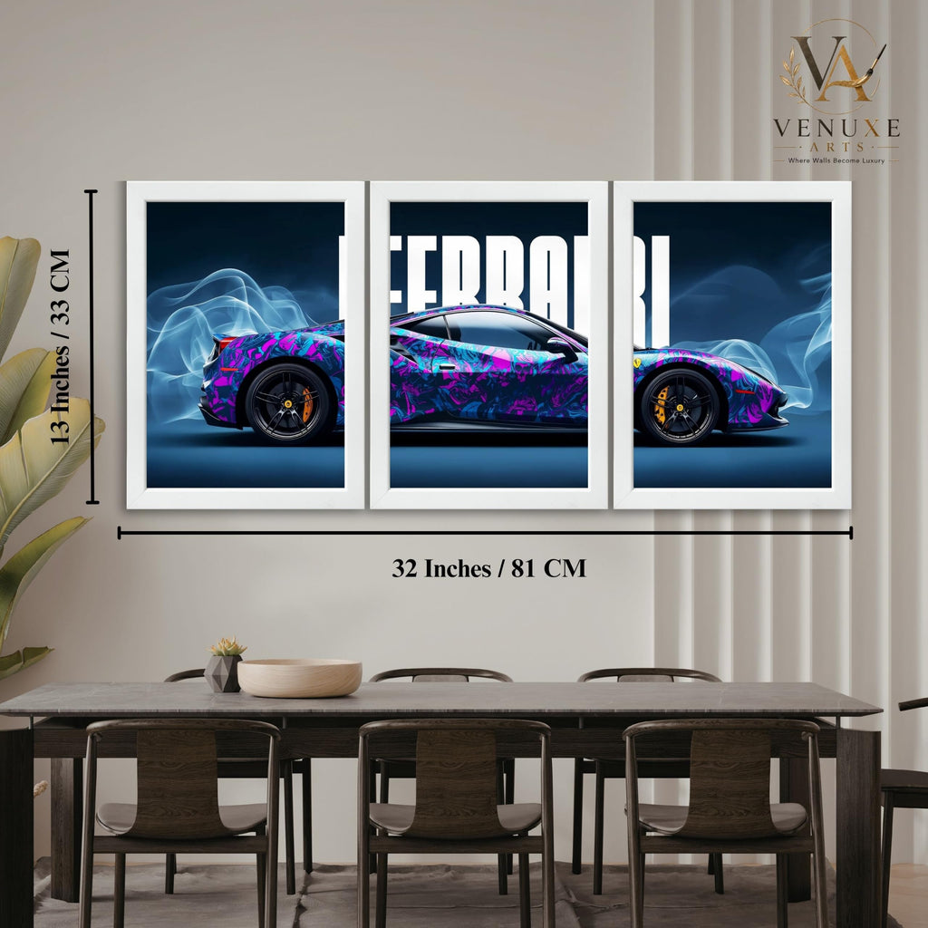 VENUXE ARTS Set Of 3 Big Sports Cars Framed Posters Gift Items for Boys Room Wall Decoration Bedroom Living Room Office Studio Décor | Car Poster Frame for Wall Décor