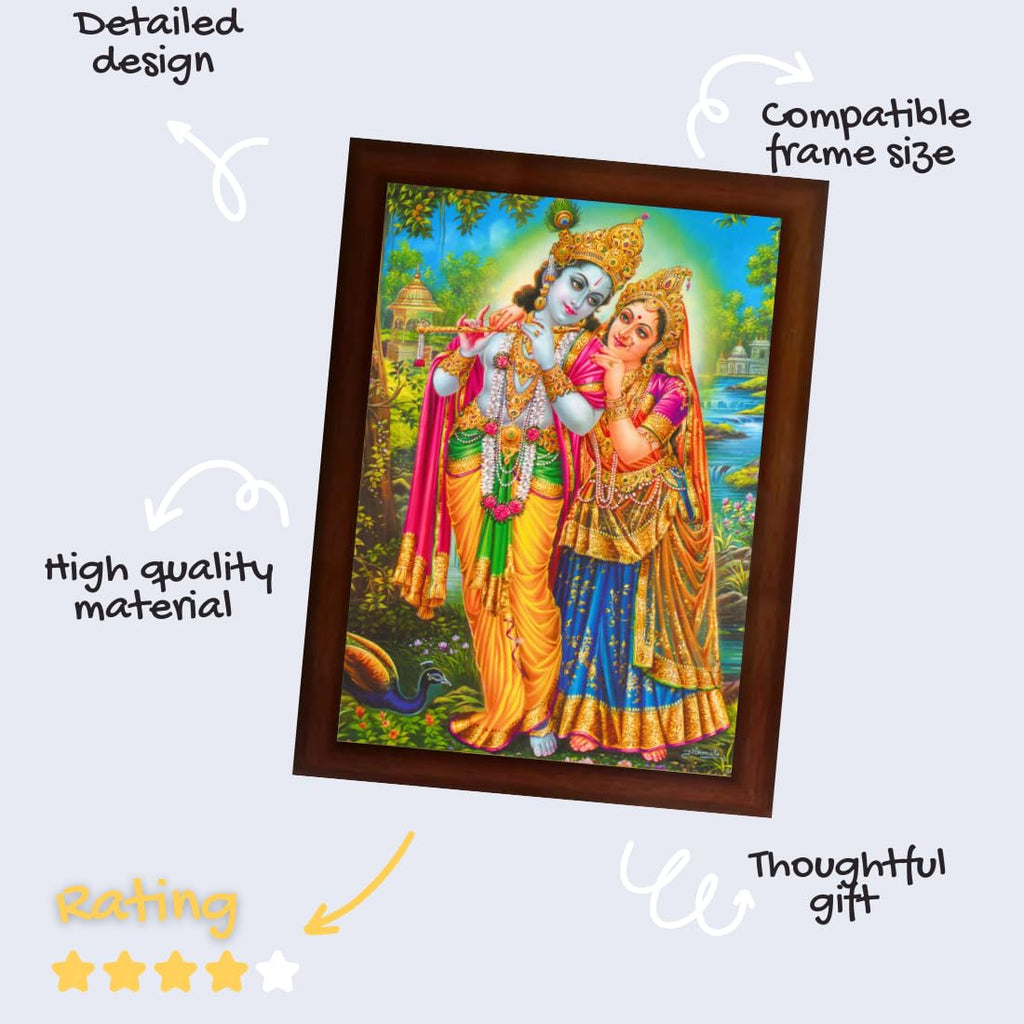 Craft Quest Radha Krishna Sparkle Coated Home Decorative Gift Item Framed Painting (10 X 14 Inches) Mulicolour