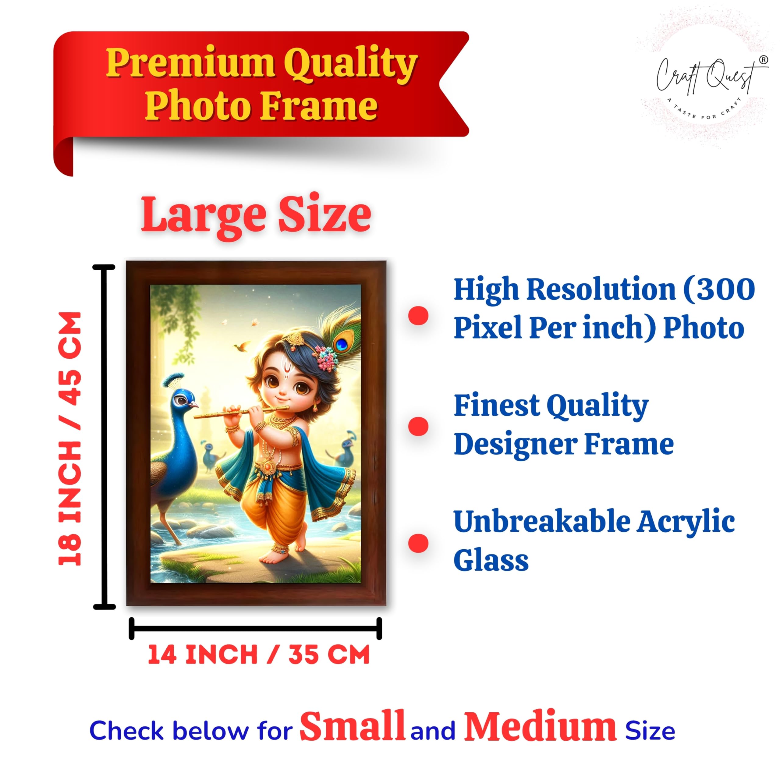 CRAFT QUEST Bal Gopal Makhan Chor Wall Photo Frame | Hindu God Kanha Devotional Home Decor | Pooja Room, Living Room, Gift Item