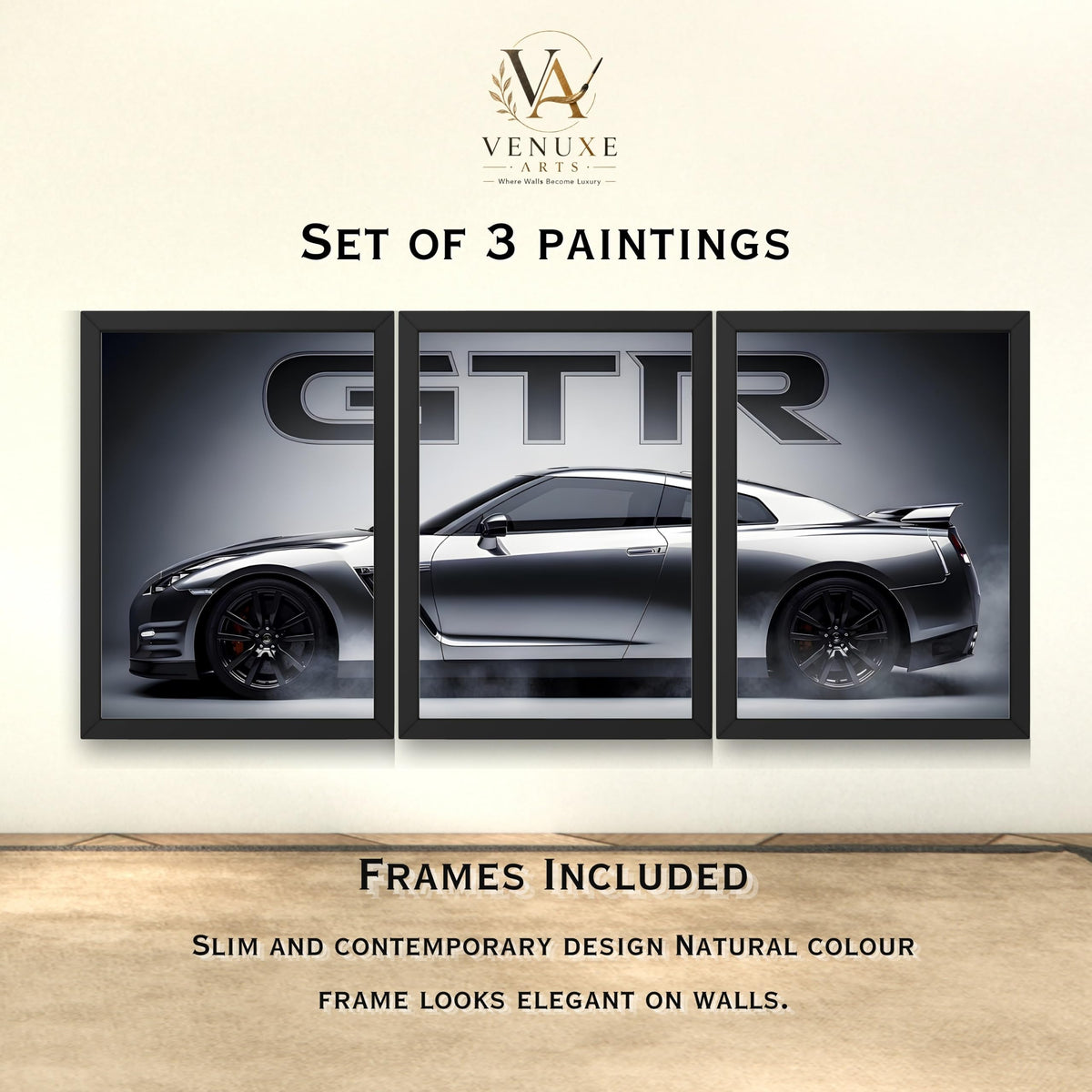 VENUXE ARTS Set Of 3 Big Sports Cars Framed Posters Gift Items for Boys Room Wall Decoration Bedroom, Living Room, Office, Studio Décor | Car Poster Frame for Wall Décor