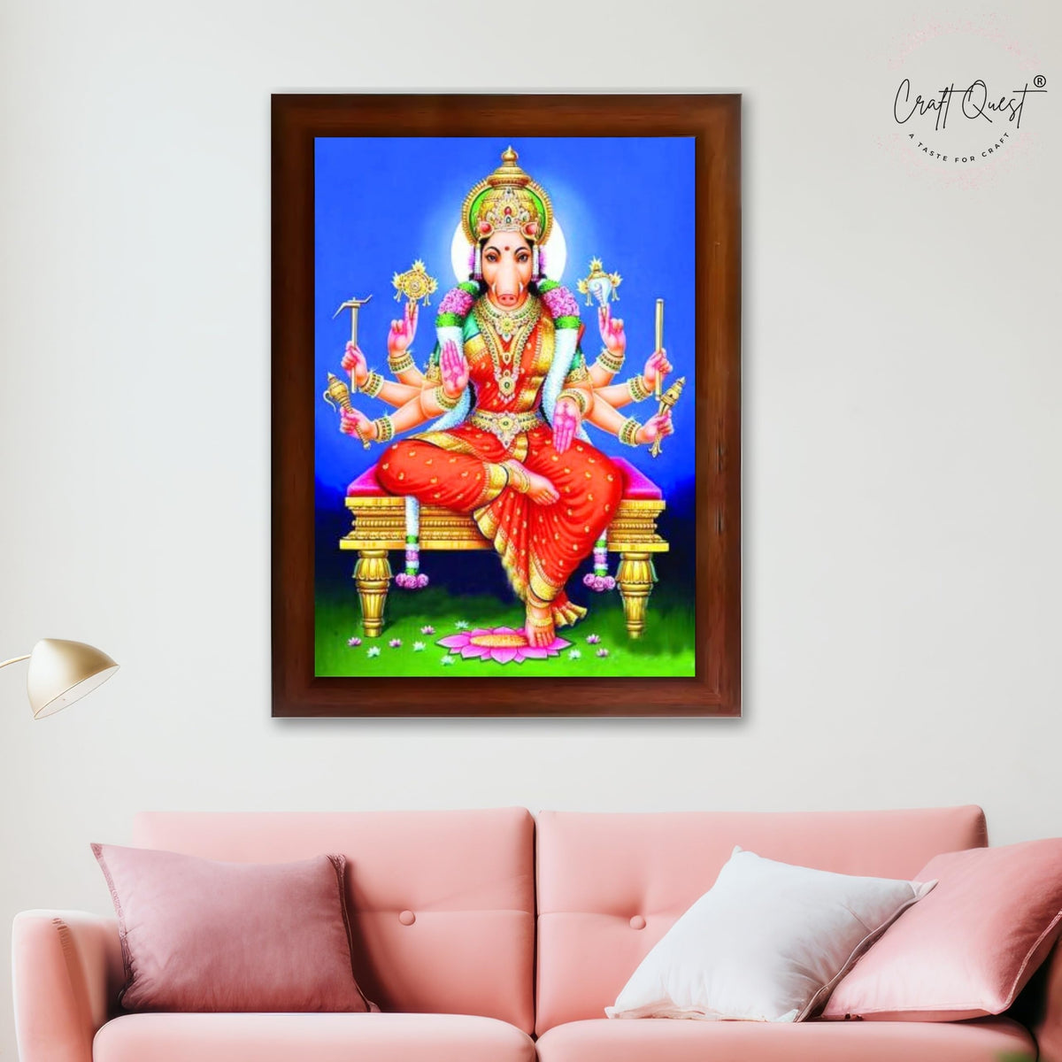 CRAFT QUEST Varahi Amman amma Photo Varahi Wall Painting Photo Frame With Acrylic Glass| South Devi God Frame for Home, Office, Temple & Gifting