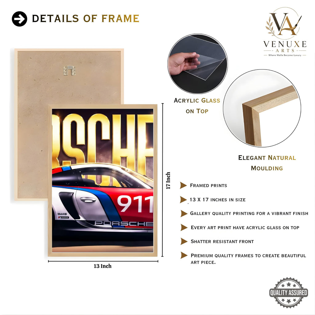 VENUXE ARTS Set Of 3 Big Sports Cars Framed Posters Gift Items for Boys Room Wall Decoration Bedroom Living Room Office Studio Décor | Car Poster Frame for Wall Décor