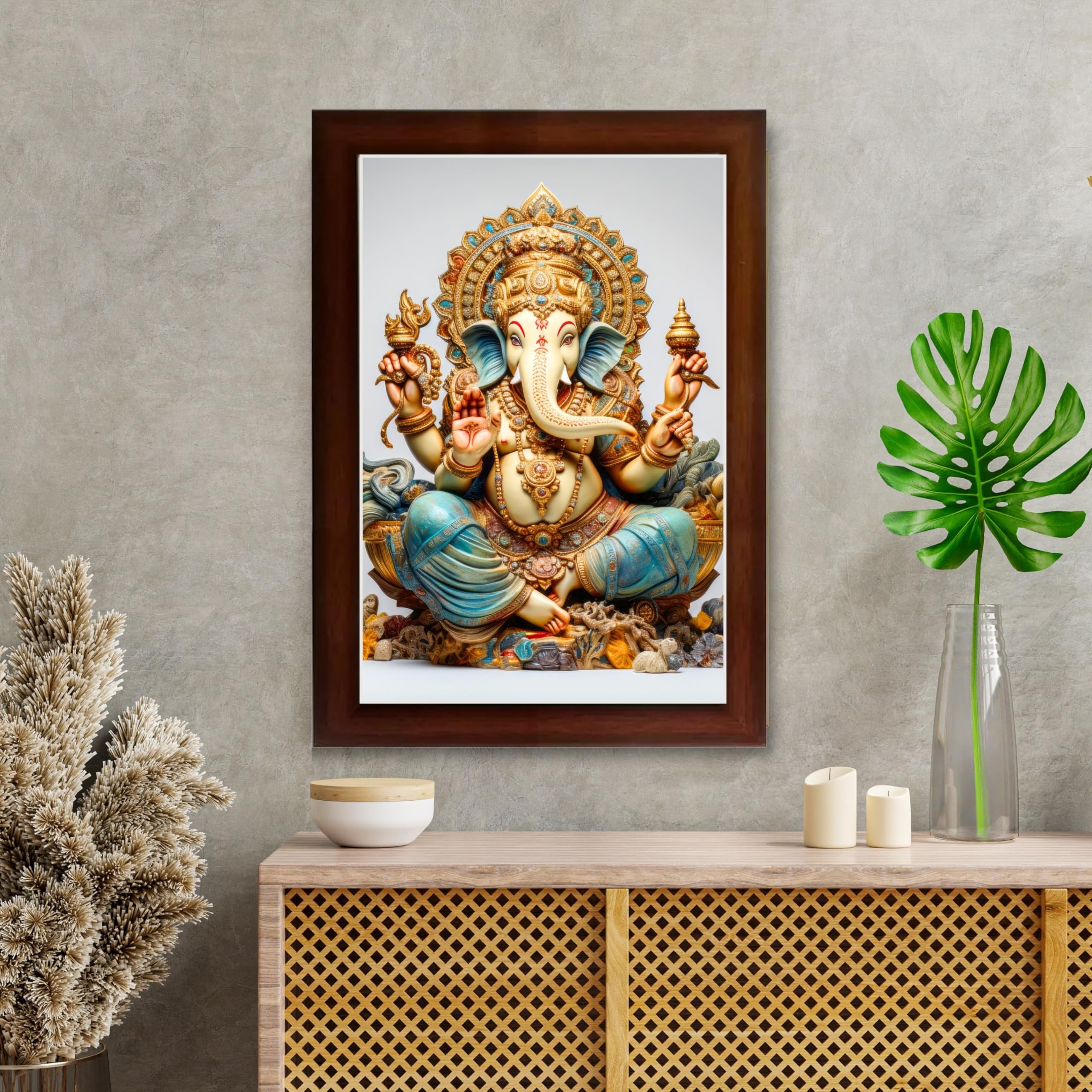 CRAFT QUEST Lord Ganpati Modern Wall Art Painting With Frame For Pooja, Home and Office Decor