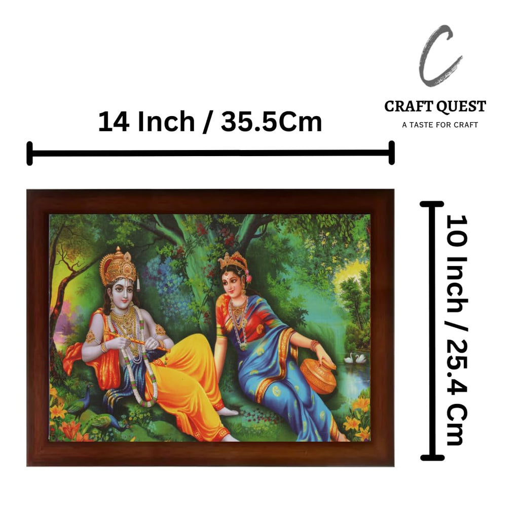 Craft Quest Radha Krishna Sparkle Coated Home Decorative Gift Item Framed Painting (10 X 14 Inches, Brown) RK1013-110