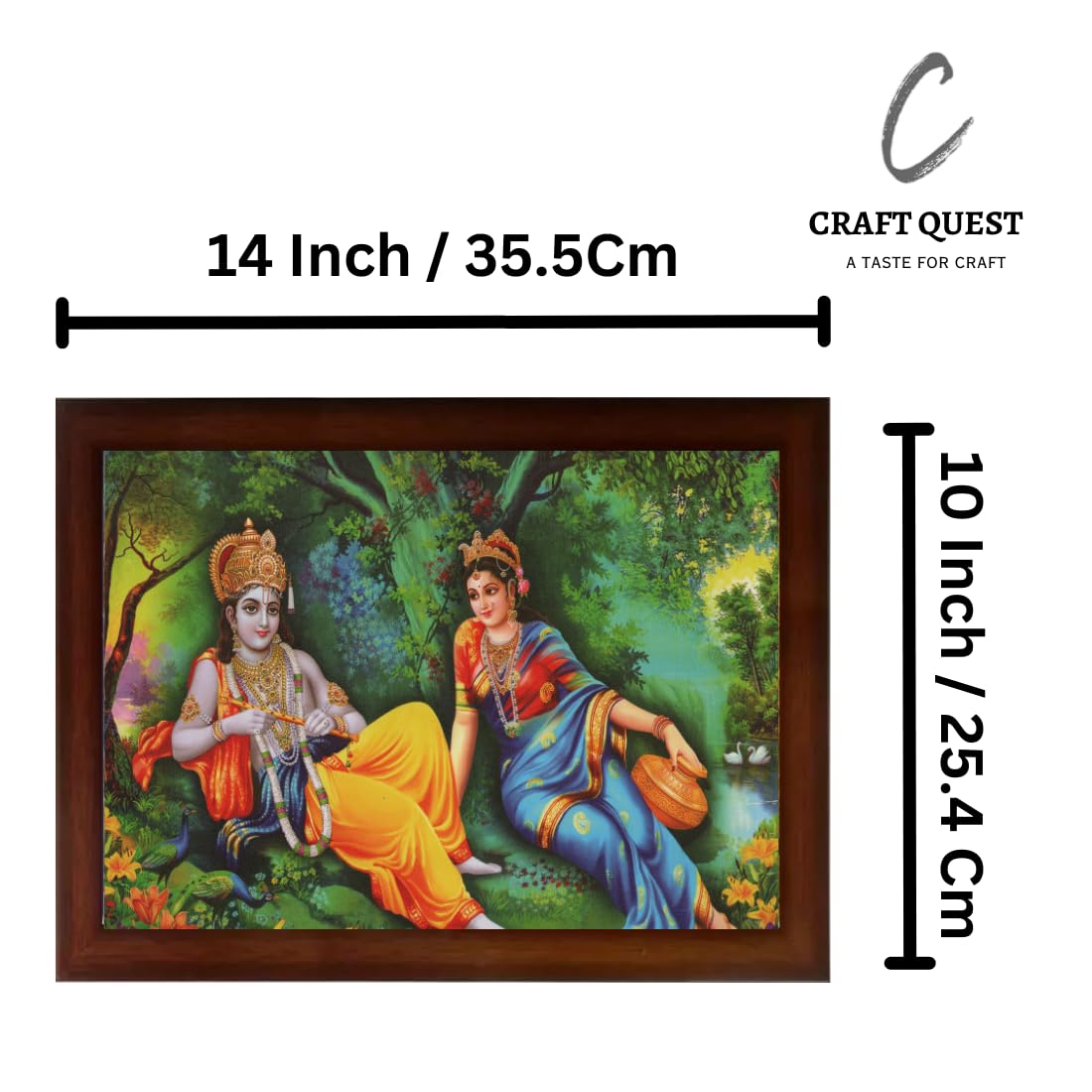 Craft Quest Radha Krishna Sparkle Coated Home Decorative Gift Item Framed Painting (10 X 14 Inches, Brown) RK1013-110