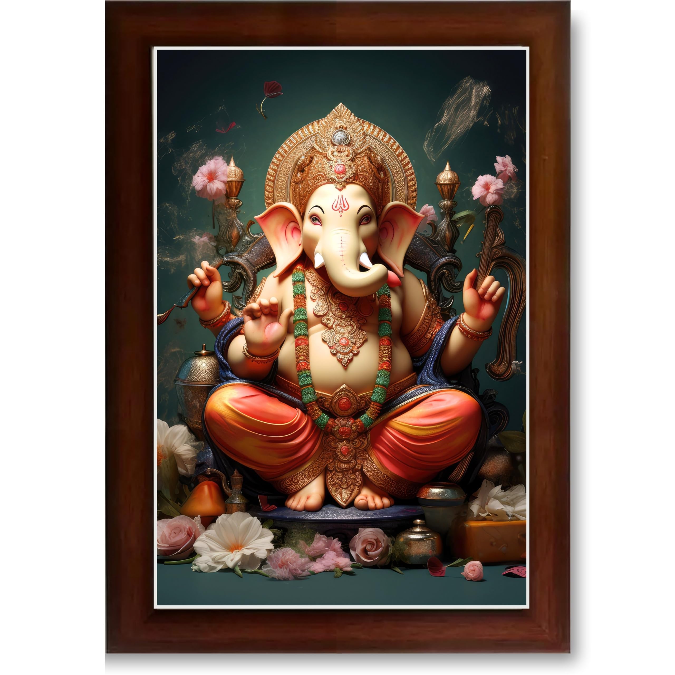 CRAFT QUEST Lord Ganesha Ganpati ji Abstract Modern Wall Painting With Frame For Home and Pooja,Office Décor
