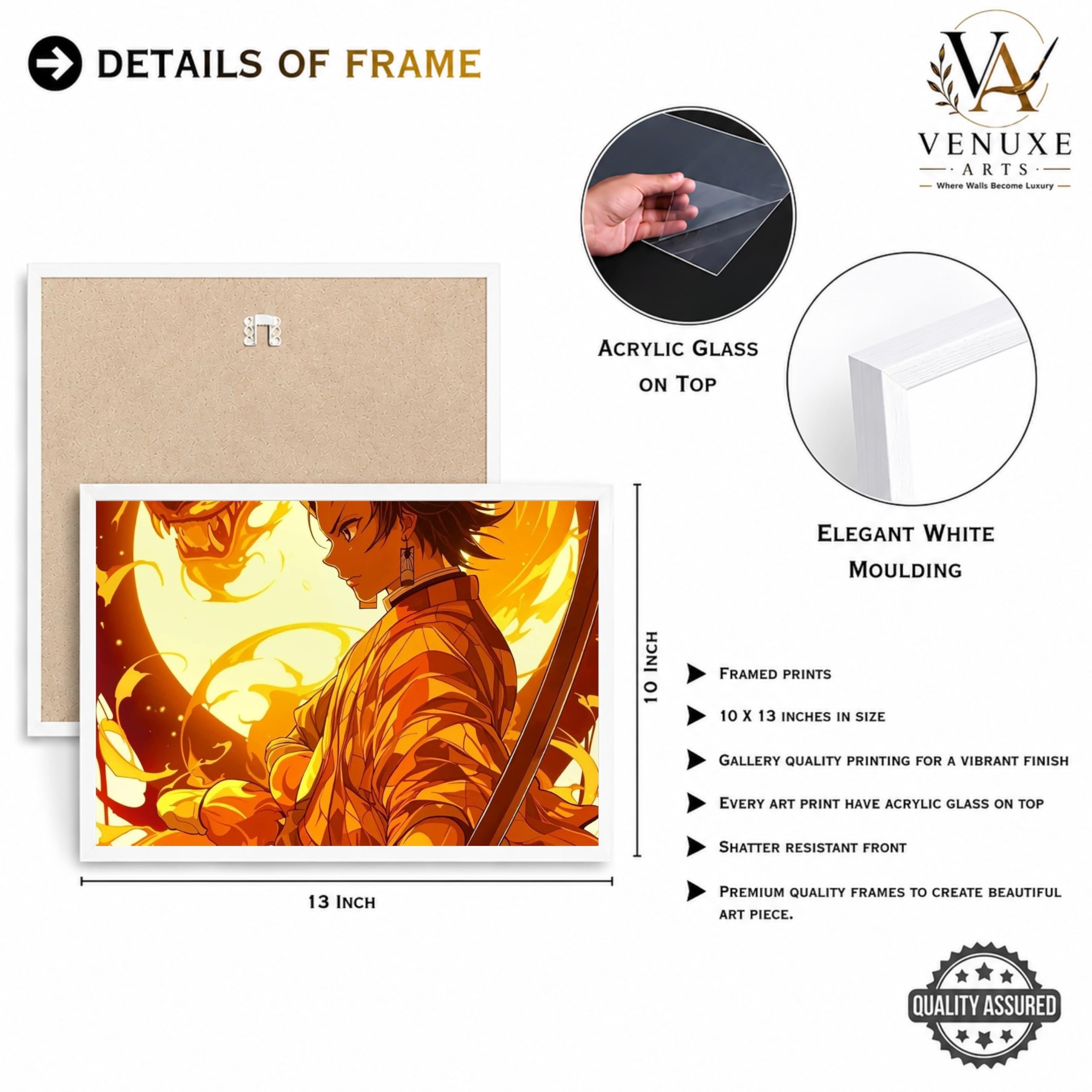 VENUXE ARTS Set Of 3 Anime Characters Wall Framed |Anime Characters Framed Poster for Living Room Bedroom Gaming Room Studio Wall Decor