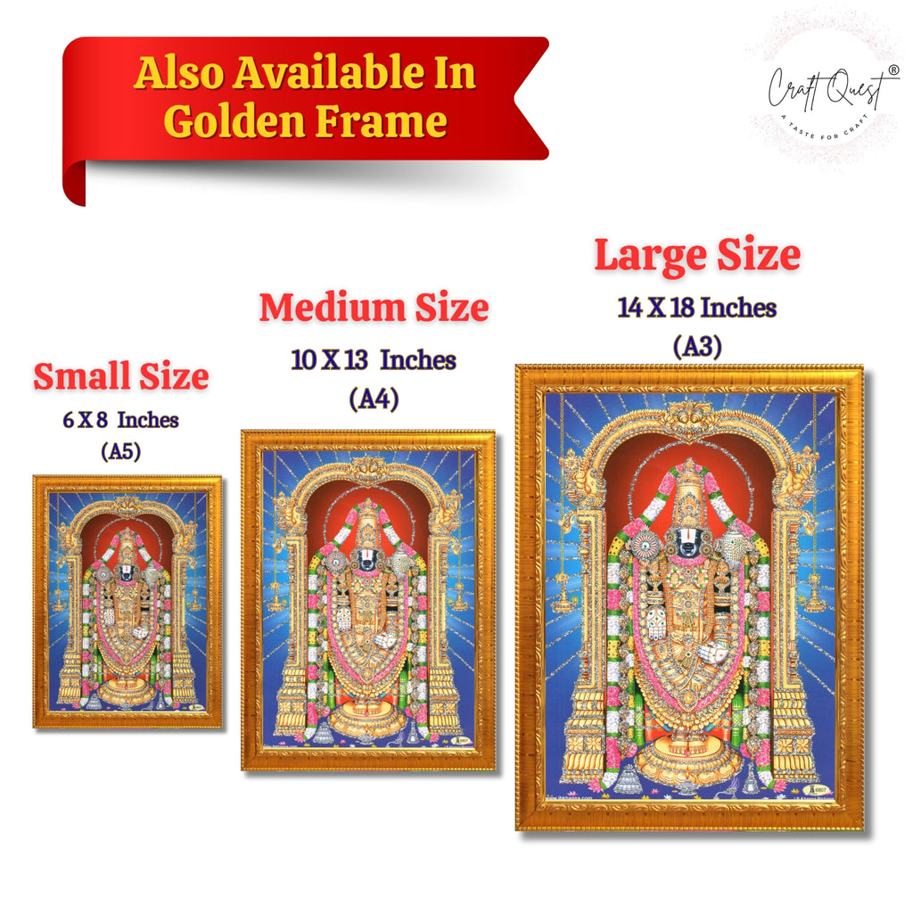 CRAFT QUEST Tirupati Balaji Lakshmi Venkateshwara venkateshwer Swamy Wall Painting Framed, Home, Temple, Pooja, Wall Décor Item