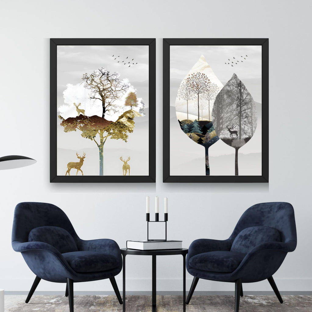 CRAFT QUEST Wall Art Decor Paintings | Set of 2 Modern art Wall Art Frames for Home Decoration | Ideal for Living Room, Bedroom & Office