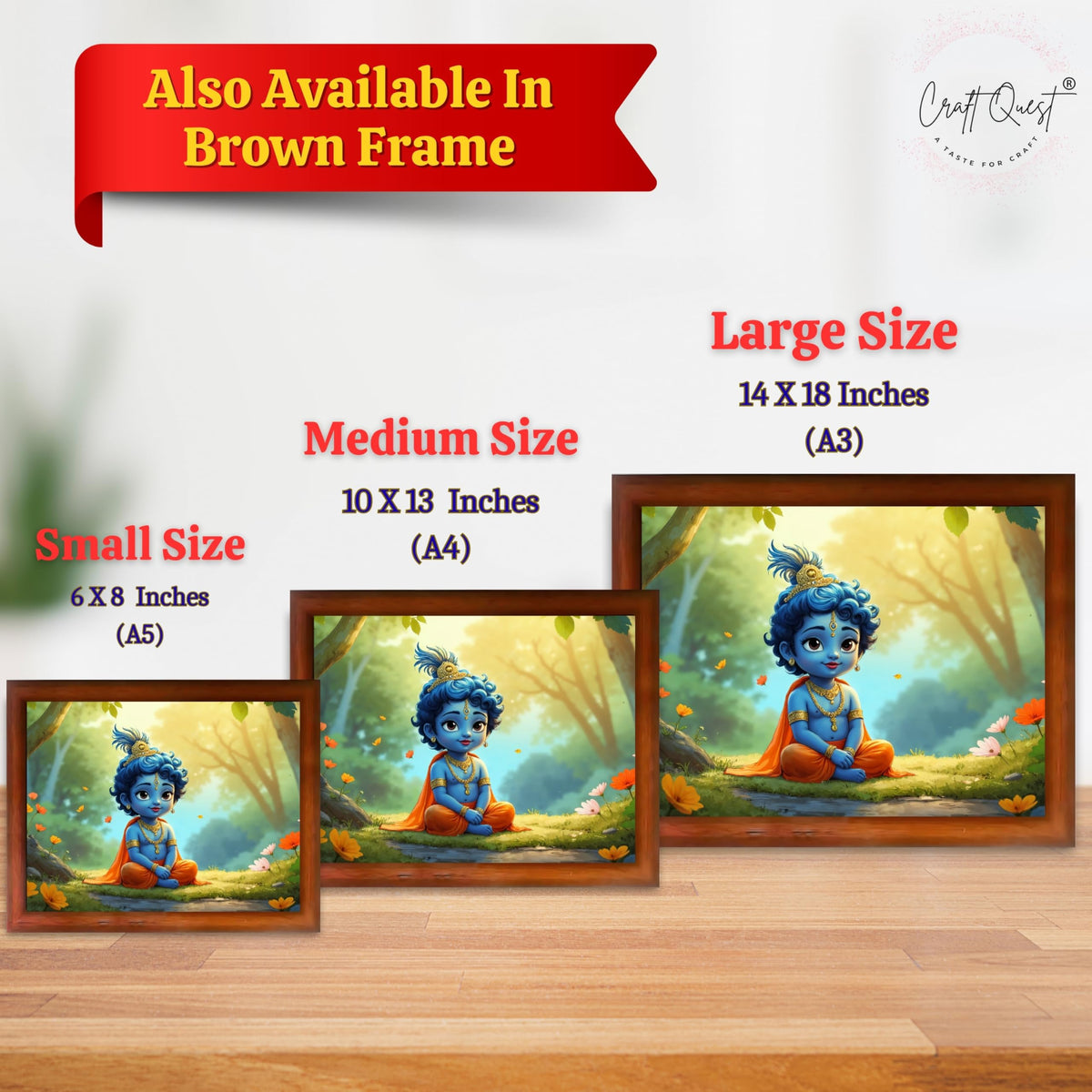 CRAFT QUEST Little Krishna Bal Gopal Makhan Chor Wall Photo Frame | Hindu God Kanha Devotional Home Decor | Gift Item