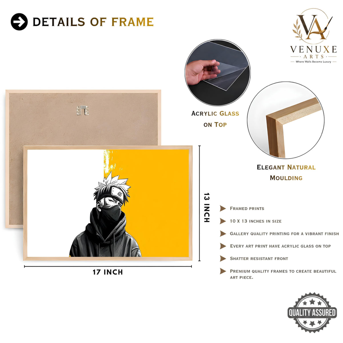 VENUXE ARTS Set Of 3 Anime Characters Wall Framed |Anime Characters Framed Poster for Living Room Bedroom Gaming Room Studio Wall Decor