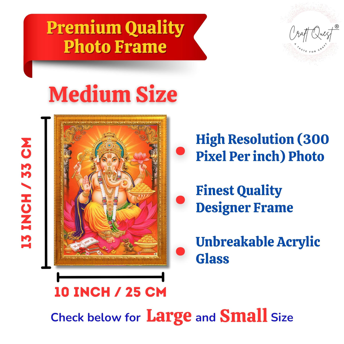 CRAFT QUEST Lord Ganpati Modern Wall Art Painting With Frame, Home and Office Decor Item