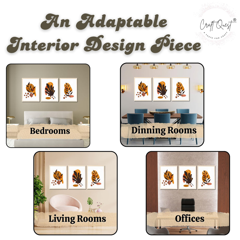 CRAFT QUEST Wall Art Decor Paintings | Set of 3 BOHO Wall Art Frames for Home Decoration | Ideal for Living Room, Bedroom & Office