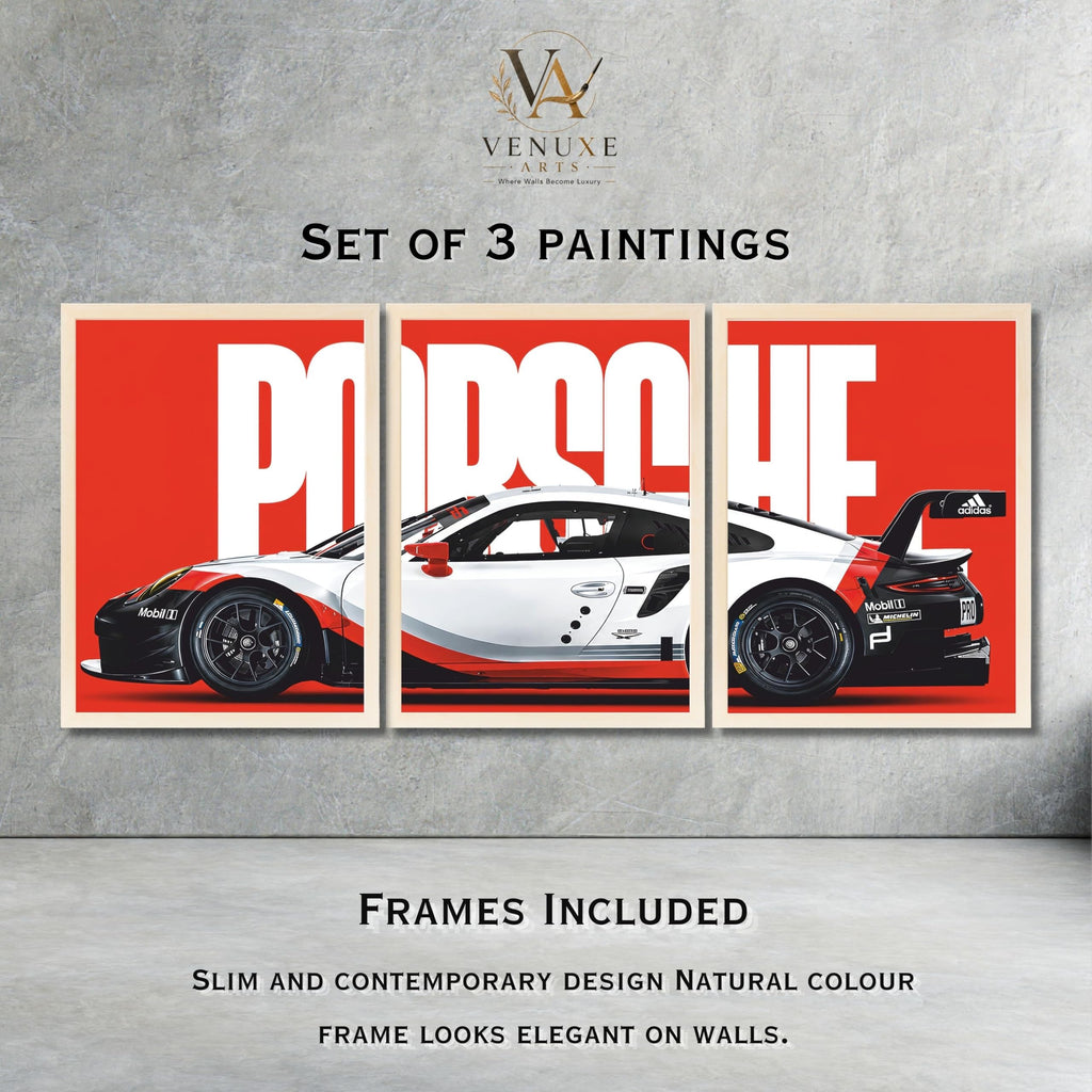 VENUXE ARTS Set Of 3 Big Sports Cars Framed Posters Gift Items for Boys Room Wall Decoration Bedroom Living Room Office Studio Décor | Car Poster Frame for Wall Décor