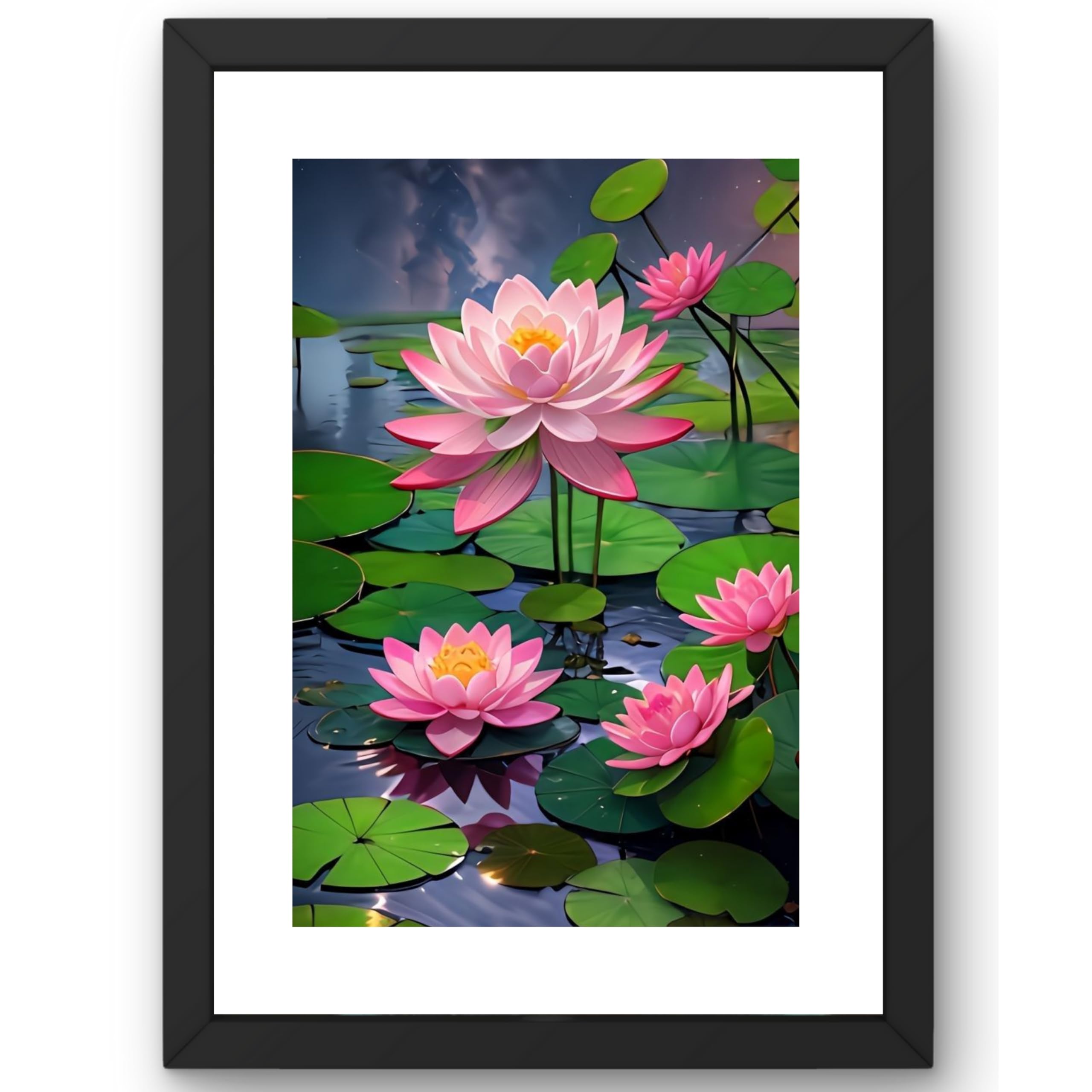 CRAFT QUEST Lotus Photo Frame Wall Vastu,Lotus Flower, Kamal Phool Painting for Vastu | Paintings for Home Decoration, Living room, and Office Décor