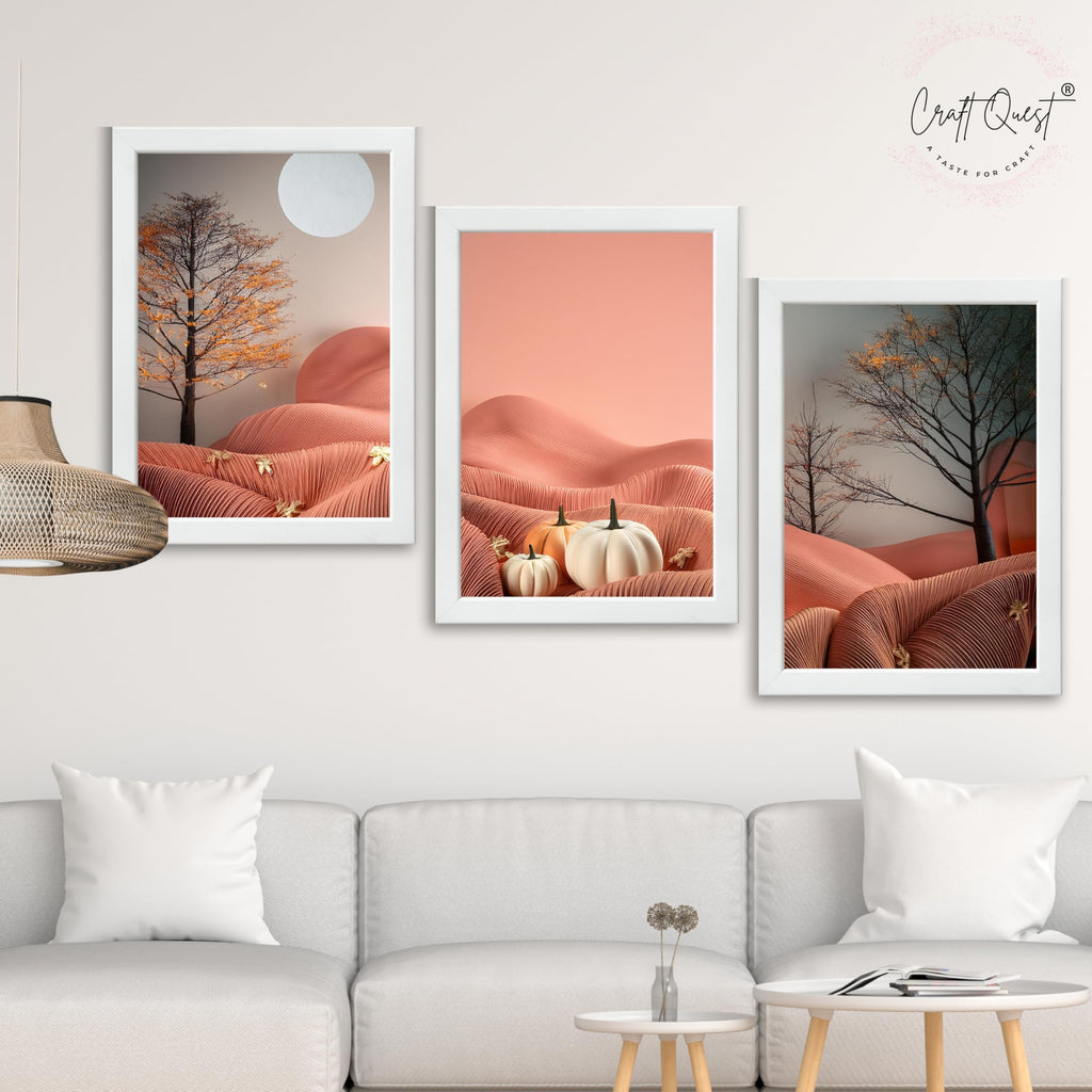 CRAFT QUEST Nature Inspired Autumn Minimalist Modern Wall Art | Set of 3 Frames for Home Decoration | Ideal for Living Room, Bedroom & Office