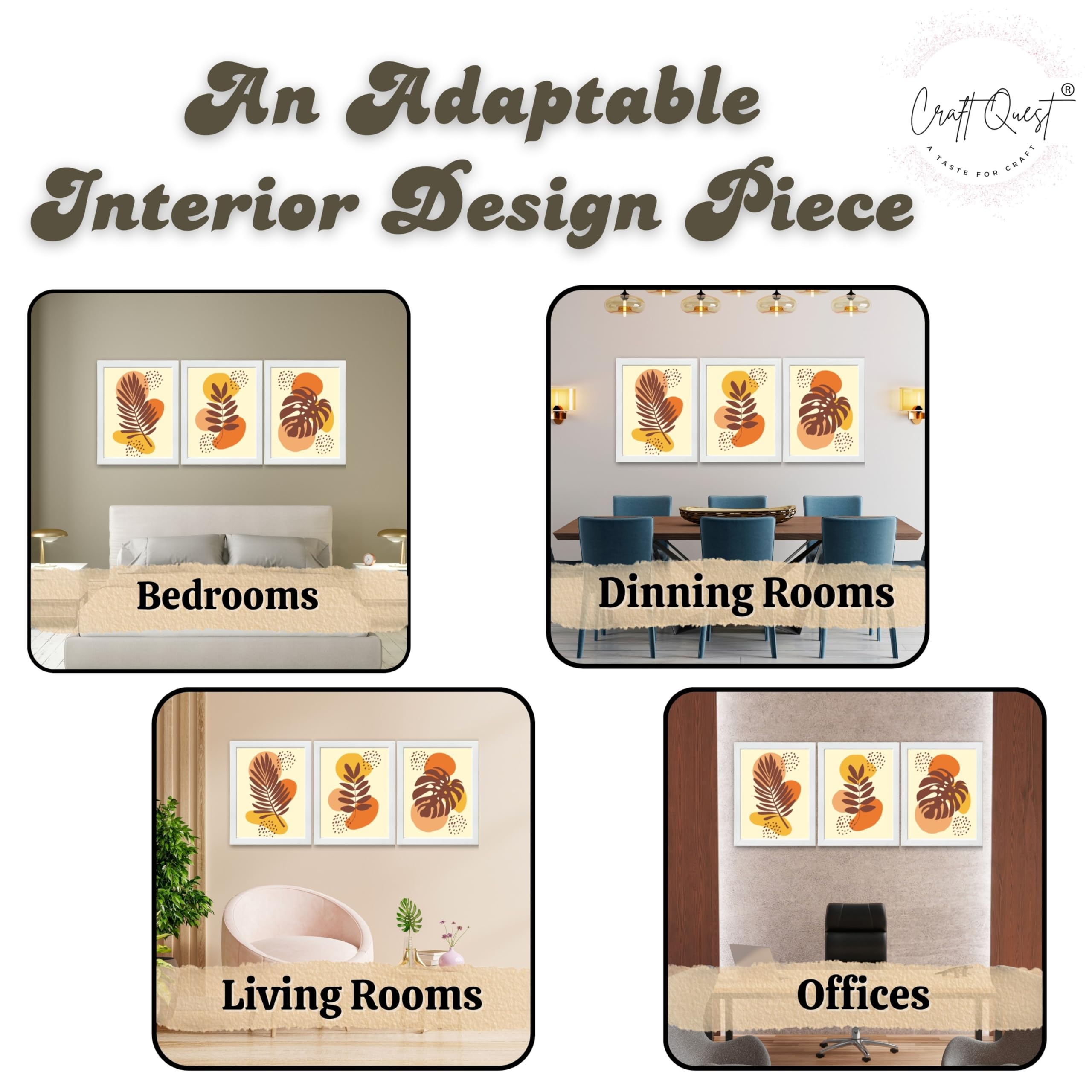 CRAFT QUEST Wall Art Decor Paintings | Set of 3 BOHO Wall Art Frames for Home Decoration | Ideal for Living Room, Offices & Bedrooms