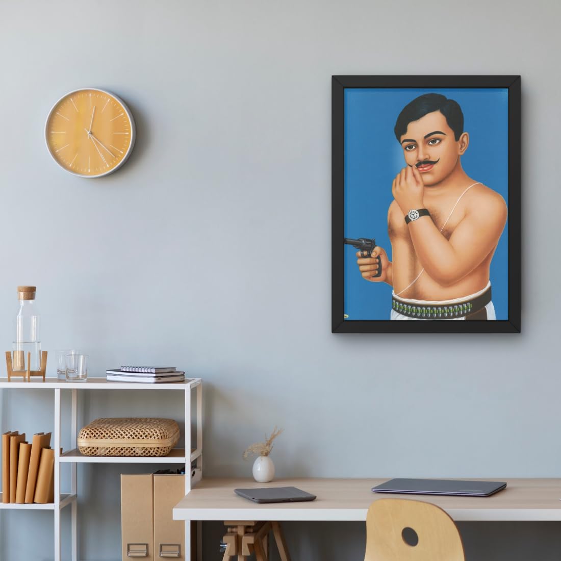 CRAFT QUEST Indian Freedom Fighter Chandra Shekhar Azad painting art Wood Frames with Acrylic Sheet (Glass, 10 X 14 Inches)