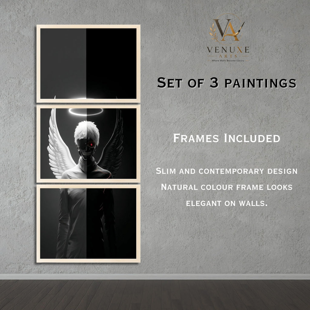 VENUXE ARTS Set Of 3 Anime Characters Wall Framed |Anime Characters Framed Poster for Living Room Bedroom Gaming Room Studio Wall Decor