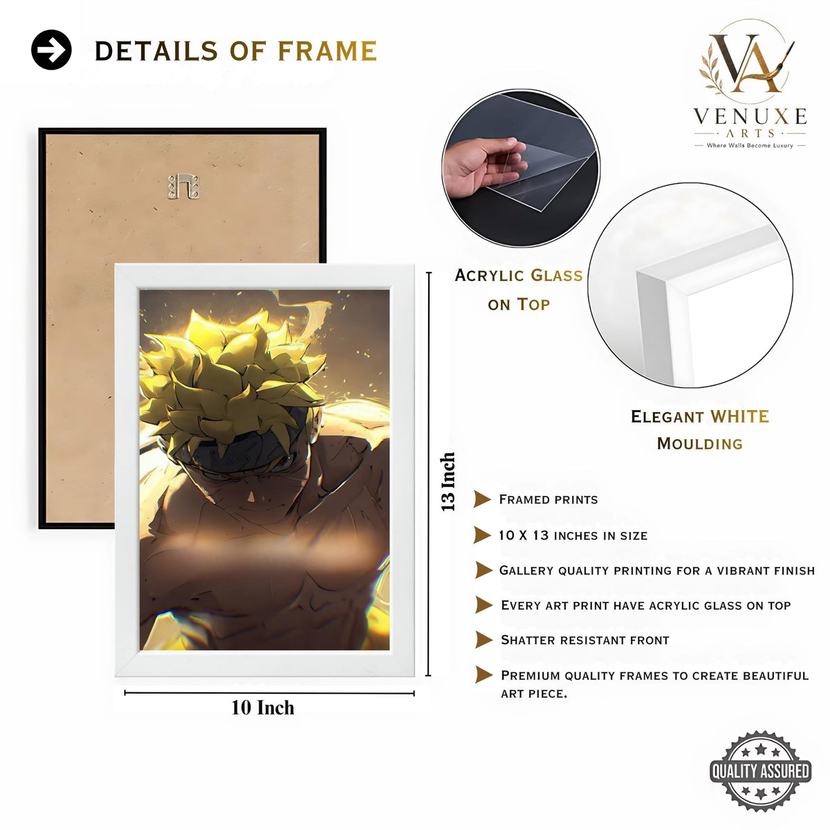 VENUXE ARTS Set Of 3 Anime Characters Wall Framed |Anime Characters Framed Poster for Living Room Bedroom Gaming Room Studio Wall Decor