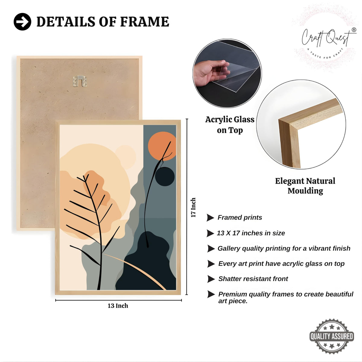 CRAFT QUEST Wall Art Decor Paintings | Set of 3 BOHO Wall Art Frames for Home Decoration | Ideal for Living Room, Officess & Bedrooms