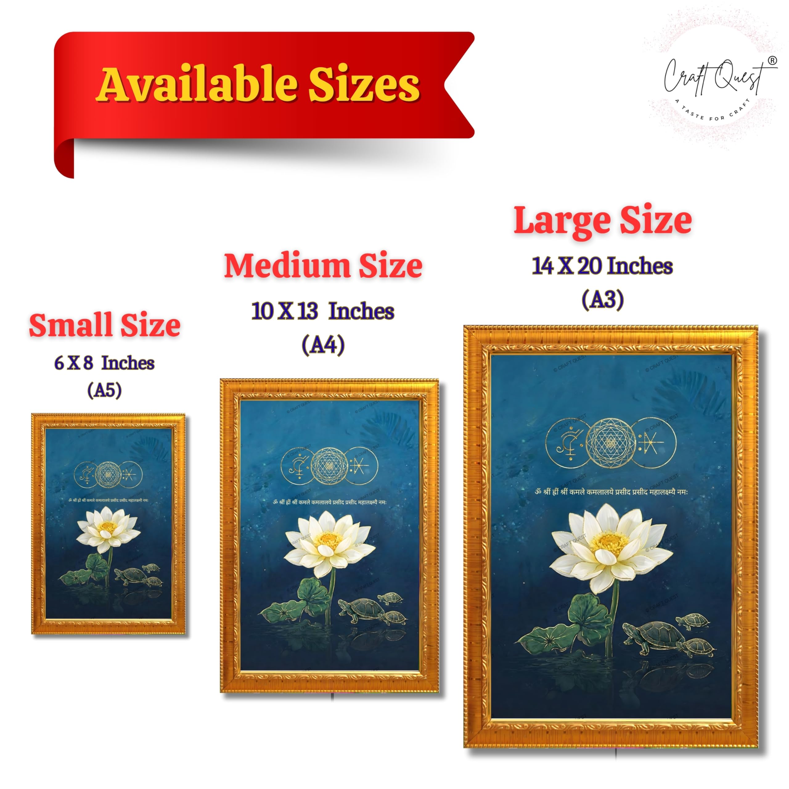 CRAFT QUEST Shree Yantra Wealth Attraction Wall Art with Lakshmi Lotus & Tortoise – Vastu Energy Poster for Prosperity, Money Flow & Stability