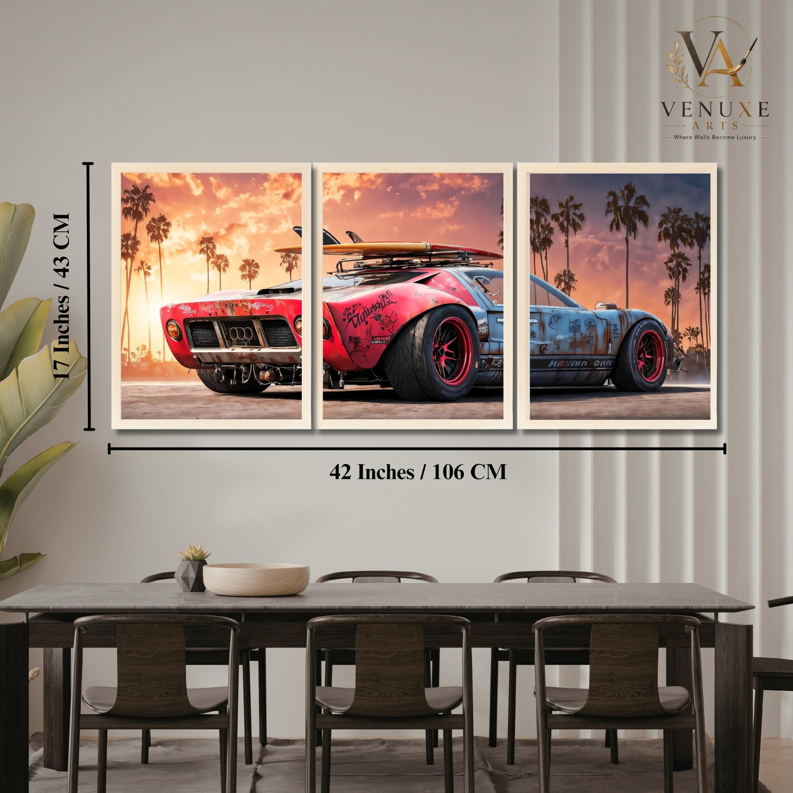 VENUXE ARTS Set Of 3 Big Sports Cars Framed Posters Gift Items for Boys Room Wall Decoration Bedroom Living Room Office Studio Décor | Car Poster Frame for Wall Décor
