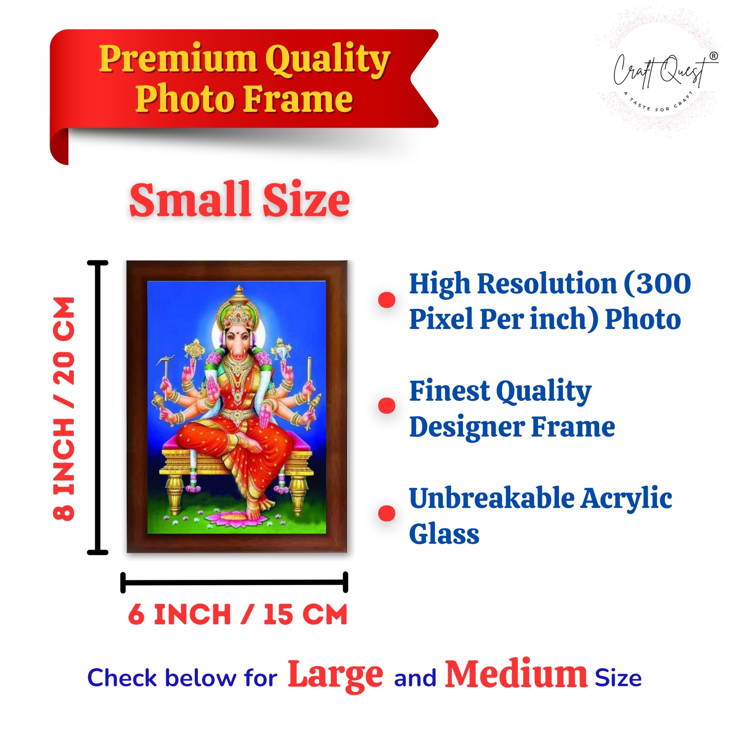 CRAFT QUEST Varahi Amman amma Photo Varahi Wall Painting Photo Frame With Acrylic Glass| South Devi God Frame for Home, Office, Temple & Gifting