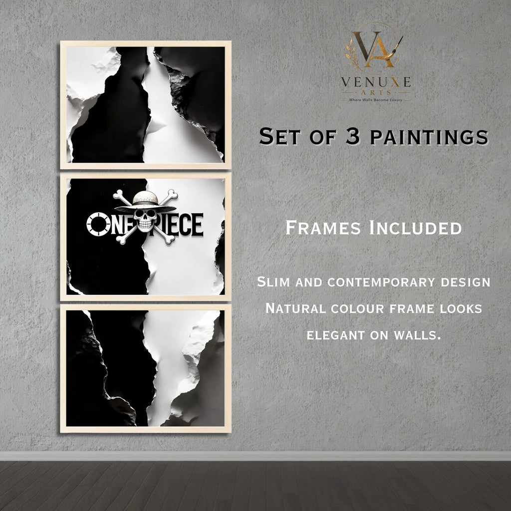 VENUXE ARTS Set Of 3 Anime Characters Wall Framed |Anime Characters Framed Poster for Living Room Bedroom Gaming Room Studio Wall Decor
