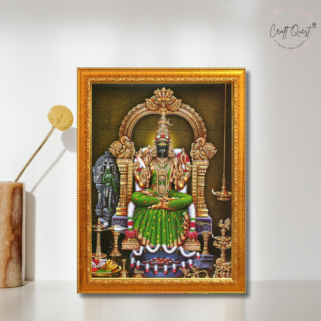 CRAFT QUEST Kanchi Kamakshi Kamachi Amman Kanji Kamatchi Wall Painting Photo Framed | South God Picture Frame for Home, Office, Temple & Gifting