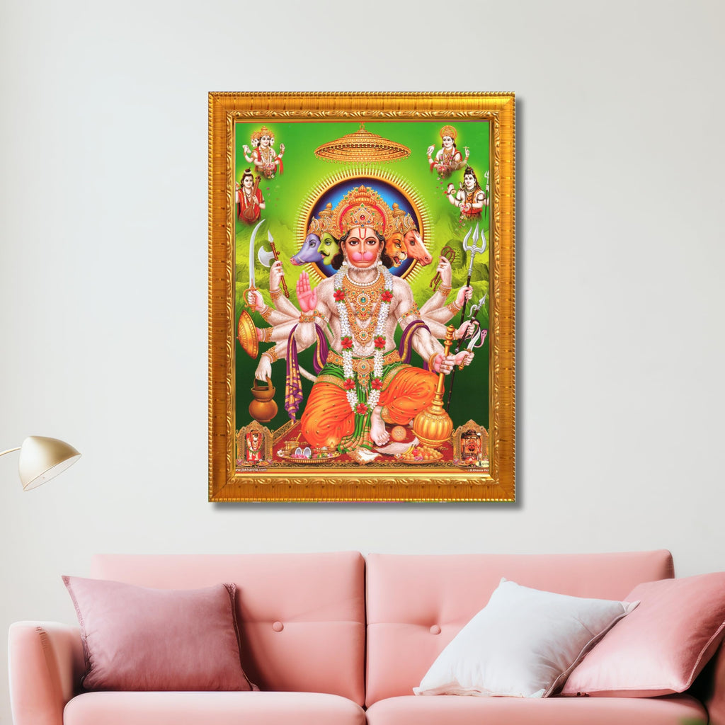 CRAFT QUEST Panchmukhi Hanuman | Bajrangbali Religious Photo frame home Decorative item synthetic wooden frame
