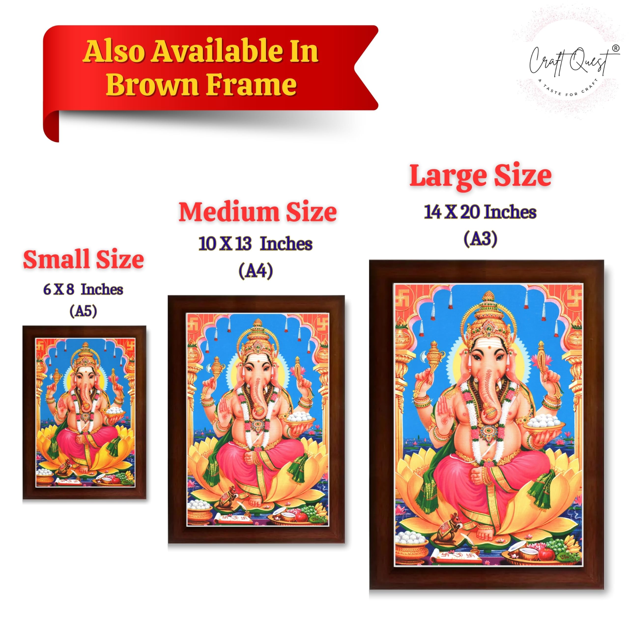 CRAFT QUEST Lord Ganpati Ganesha Wall Hanging Frame for Living Room, Bedroom, Office & Pooja Room Décor GA-212
