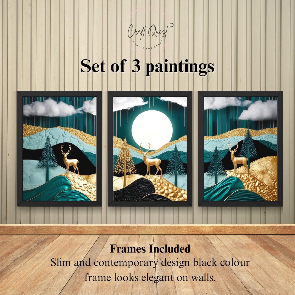 CRAFT QUEST Modern Art Luxury Landscape Wall Art | Set of 3 Frames for Home Decoration | Ideal for Living Room, Bedroom & Offices
