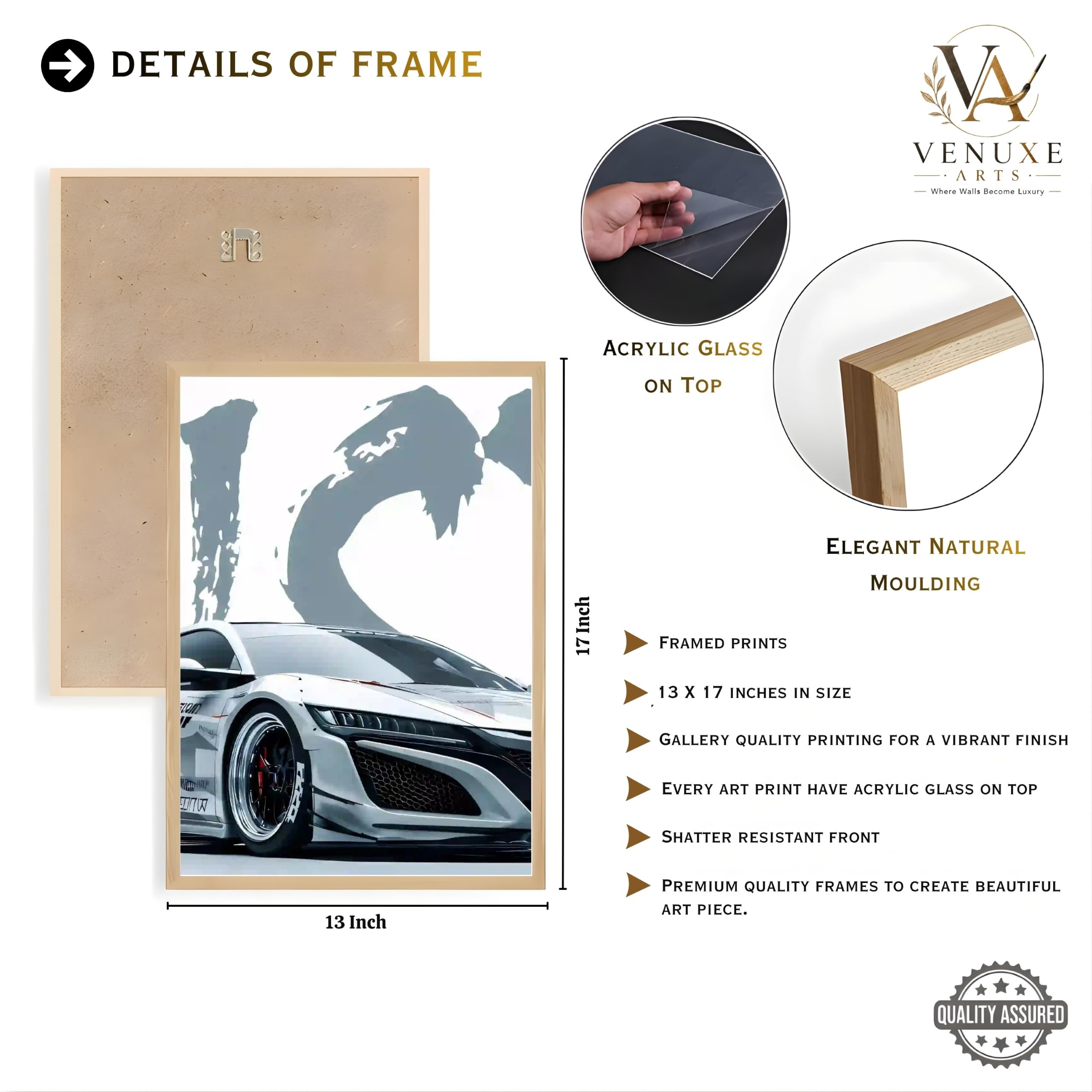 VENUXE ARTS Set Of 3 Big Sports Cars Framed Posters Gift Items for Boys Room Wall Decoration Bedroom Living Room Office Studio Décor | Car Poster Frame for Wall Décor